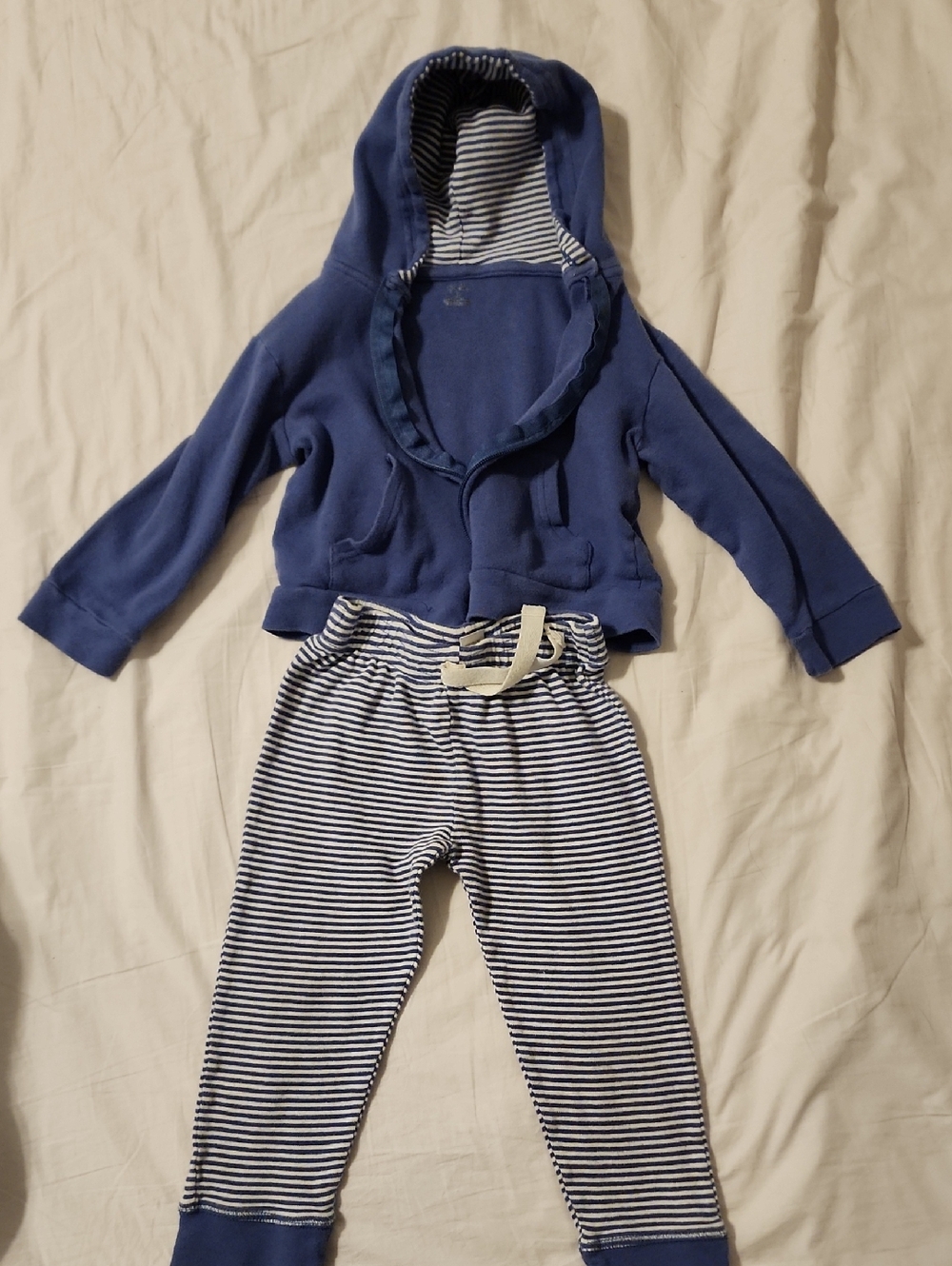 3t Organic Navy Blue Hoodie and Striped Jogger Set